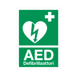 AED-defibrillaattorin opastekyltti